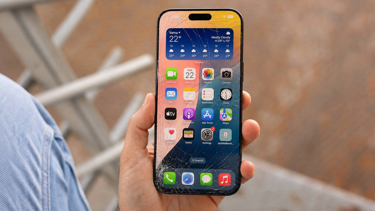 iPhone с разбитым дисплеем до ремонта